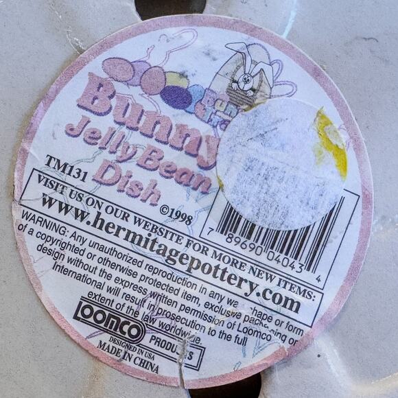 1997 Vintage Hermitage Pottery, Ceramic Easter Bunny and Basket Jelly Bean Dish - Picture 6 of 10